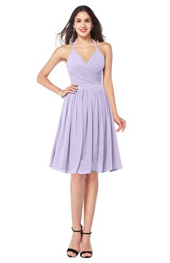 ColsBM Maleah Pastel Lilac Modern A-line Halter Half Backless Knee Length Ruching Plus Size Bridesmaid Dresses