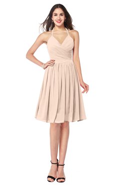 ColsBM Maleah Peach Puree Modern A-line Halter Half Backless Knee Length Ruching Plus Size Bridesmaid Dresses