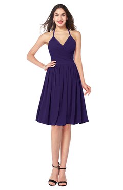 ColsBM Maleah Royal Purple Modern A-line Halter Half Backless Knee Length Ruching Plus Size Bridesmaid Dresses