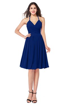 ColsBM Maleah Sodalite Blue Modern A-line Halter Half Backless Knee Length Ruching Plus Size Bridesmaid Dresses
