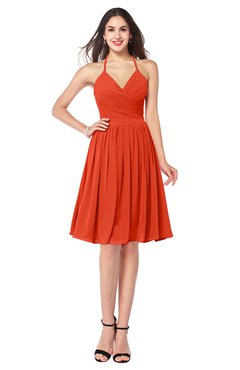 ColsBM Maleah Tangerine Tango Modern A-line Halter Half Backless Knee Length Ruching Plus Size Bridesmaid Dresses