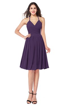 ColsBM Maleah Violet Modern A-line Halter Half Backless Knee Length Ruching Plus Size Bridesmaid Dresses