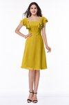 ColsBM Emely Lemon Curry Simple A-line Portrait Knee Length Ribbon Plus Size Bridesmaid Dresses