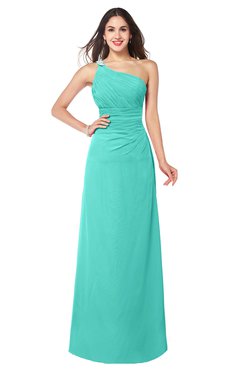 ColsBM Kamila Blue Turquoise Traditional Asymmetric Neckline Sleeveless Half Backless Chiffon Floor Length Plus Size Bridesmaid Dresses