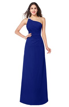 ColsBM Kamila Electric Blue Traditional Asymmetric Neckline Sleeveless Half Backless Chiffon Floor Length Plus Size Bridesmaid Dresses