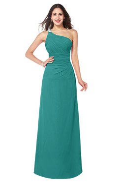 ColsBM Kamila Emerald Green Traditional Asymmetric Neckline Sleeveless Half Backless Chiffon Floor Length Plus Size Bridesmaid Dresses