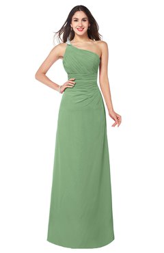 ColsBM Kamila Fair Green Traditional Asymmetric Neckline Sleeveless Half Backless Chiffon Floor Length Plus Size Bridesmaid Dresses