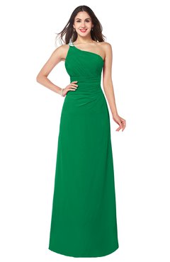 ColsBM Kamila Green Traditional Asymmetric Neckline Sleeveless Half Backless Chiffon Floor Length Plus Size Bridesmaid Dresses