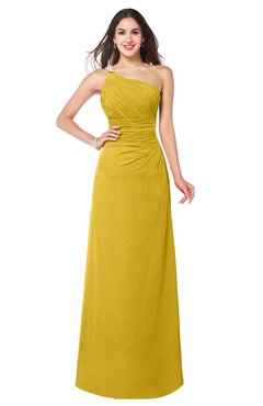 ColsBM Kamila Lemon Curry Traditional Asymmetric Neckline Sleeveless Half Backless Chiffon Floor Length Plus Size Bridesmaid Dresses