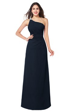 ColsBM Kamila Navy Blue Traditional Asymmetric Neckline Sleeveless Half Backless Chiffon Floor Length Plus Size Bridesmaid Dresses