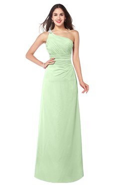 ColsBM Kamila Pale Green Traditional Asymmetric Neckline Sleeveless Half Backless Chiffon Floor Length Plus Size Bridesmaid Dresses