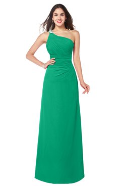 ColsBM Kamila Sea Green Traditional Asymmetric Neckline Sleeveless Half Backless Chiffon Floor Length Plus Size Bridesmaid Dresses