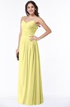 ColsBM Kaitlyn Pastel Yellow Cinderella A-line Sleeveless Chiffon Floor Length Ruching Plus Size Bridesmaid Dresses