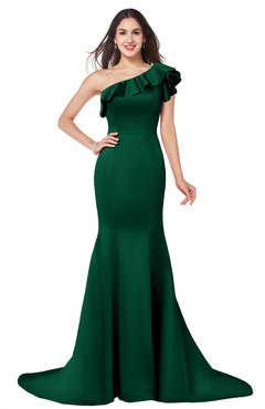 ColsBM Abigail Alpine Green Elegant Fishtail Sleeveless Zip up Satin Ruffles Bridesmaid Dresses