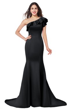 ColsBM Abigail Black Elegant Fishtail Sleeveless Zip up Satin Ruffles Bridesmaid Dresses