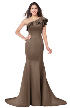 ColsBM Abigail Brown Elegant Fishtail Sleeveless Zip up Satin Ruffles Bridesmaid Dresses