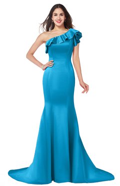 ColsBM Abigail Cornflower Blue Elegant Fishtail Sleeveless Zip up Satin Ruffles Bridesmaid Dresses
