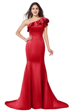 ColsBM Abigail High Risk Red Elegant Fishtail Sleeveless Zip up Satin Ruffles Bridesmaid Dresses