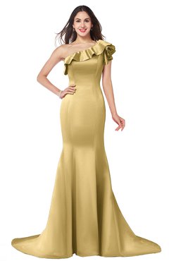ColsBM Abigail Ochre Elegant Fishtail Sleeveless Zip up Satin Ruffles Bridesmaid Dresses