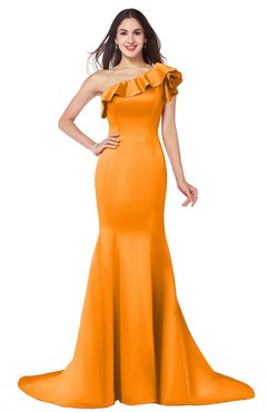 ColsBM Abigail Orange Elegant Fishtail Sleeveless Zip up Satin Ruffles Bridesmaid Dresses
