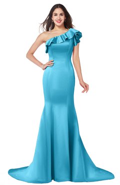 ColsBM Abigail River Blue Elegant Fishtail Sleeveless Zip up Satin Ruffles Bridesmaid Dresses