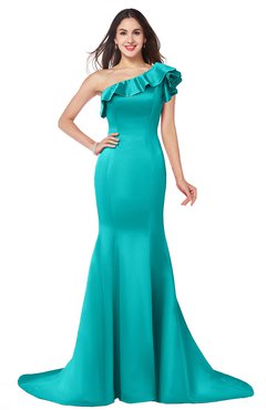 ColsBM Abigail Viridian Green Elegant Fishtail Sleeveless Zip up Satin Ruffles Bridesmaid Dresses
