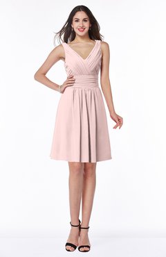 ColsBM Celia Pastel Pink Plain Sleeveless Half Backless Chiffon Knee Length Ruching Plus Size Bridesmaid Dresses