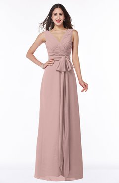 ColsBM Pearl Blush Pink Glamorous V-neck Sleeveless Chiffon Floor Length Plus Size Bridesmaid Dresses
