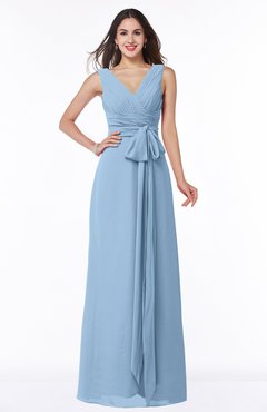 ColsBM Pearl Dusty Blue Glamorous V-neck Sleeveless Chiffon Floor Length Plus Size Bridesmaid Dresses