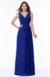 ColsBM Pearl Electric Blue Glamorous V-neck Sleeveless Chiffon Floor Length Plus Size Bridesmaid Dresses
