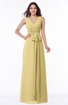 ColsBM Pearl Gold Glamorous V-neck Sleeveless Chiffon Floor Length Plus Size Bridesmaid Dresses