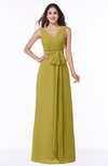 ColsBM Pearl Golden Olive Glamorous V-neck Sleeveless Chiffon Floor Length Plus Size Bridesmaid Dresses