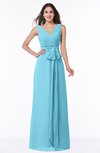 ColsBM Pearl Light Blue Glamorous V-neck Sleeveless Chiffon Floor Length Plus Size Bridesmaid Dresses