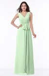 ColsBM Pearl Light Green Glamorous V-neck Sleeveless Chiffon Floor Length Plus Size Bridesmaid Dresses
