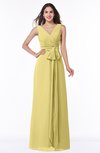 ColsBM Pearl Misted Yellow Glamorous V-neck Sleeveless Chiffon Floor Length Plus Size Bridesmaid Dresses