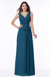 ColsBM Pearl Moroccan Blue Glamorous V-neck Sleeveless Chiffon Floor Length Plus Size Bridesmaid Dresses