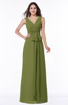 ColsBM Pearl Olive Green Glamorous V-neck Sleeveless Chiffon Floor Length Plus Size Bridesmaid Dresses