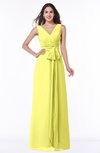ColsBM Pearl Pale Yellow Glamorous V-neck Sleeveless Chiffon Floor Length Plus Size Bridesmaid Dresses