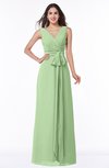 ColsBM Pearl Sage Green Glamorous V-neck Sleeveless Chiffon Floor Length Plus Size Bridesmaid Dresses