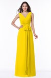 ColsBM Pearl Yellow Glamorous V-neck Sleeveless Chiffon Floor Length Plus Size Bridesmaid Dresses