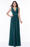 ColsBM Bonnie Blue Green Traditional V-neck Zip up Chiffon Floor Length Ruching Plus Size Bridesmaid Dresses