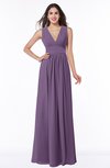 ColsBM Bonnie Chinese Violet Traditional V-neck Zip up Chiffon Floor Length Ruching Plus Size Bridesmaid Dresses