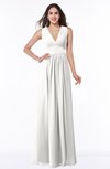 ColsBM Bonnie Cloud White Traditional V-neck Zip up Chiffon Floor Length Ruching Plus Size Bridesmaid Dresses