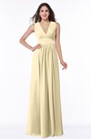 ColsBM Bonnie Cornhusk Traditional V-neck Zip up Chiffon Floor Length Ruching Plus Size Bridesmaid Dresses