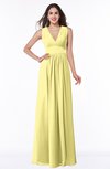 ColsBM Bonnie Daffodil Traditional V-neck Zip up Chiffon Floor Length Ruching Plus Size Bridesmaid Dresses