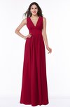 ColsBM Bonnie Dark Red Traditional V-neck Zip up Chiffon Floor Length Ruching Plus Size Bridesmaid Dresses