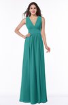 ColsBM Bonnie Emerald Green Traditional V-neck Zip up Chiffon Floor Length Ruching Plus Size Bridesmaid Dresses