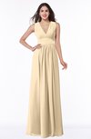 ColsBM Bonnie Marzipan Traditional V-neck Zip up Chiffon Floor Length Ruching Plus Size Bridesmaid Dresses