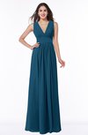 ColsBM Bonnie Moroccan Blue Traditional V-neck Zip up Chiffon Floor Length Ruching Plus Size Bridesmaid Dresses