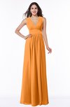 ColsBM Bonnie Orange Traditional V-neck Zip up Chiffon Floor Length Ruching Plus Size Bridesmaid Dresses